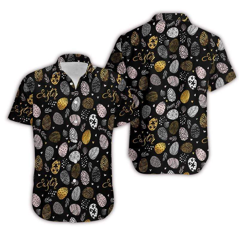 Hawaiian Aloha Shirts Golden Bunny Eggs Easter #1003DH