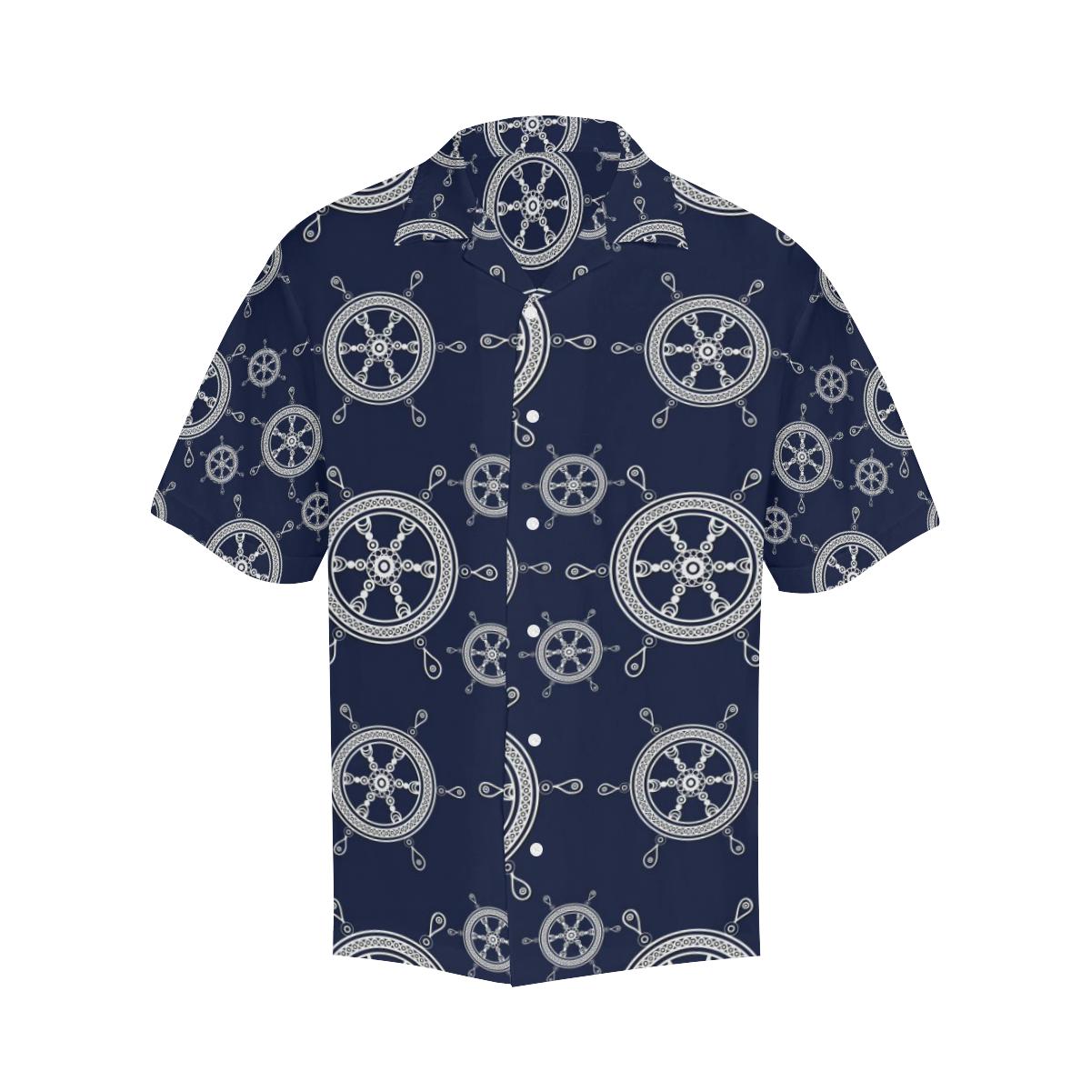 Nautical Steering Wheel Design Pattern Mens All Over Print Hawaiian Shirt
