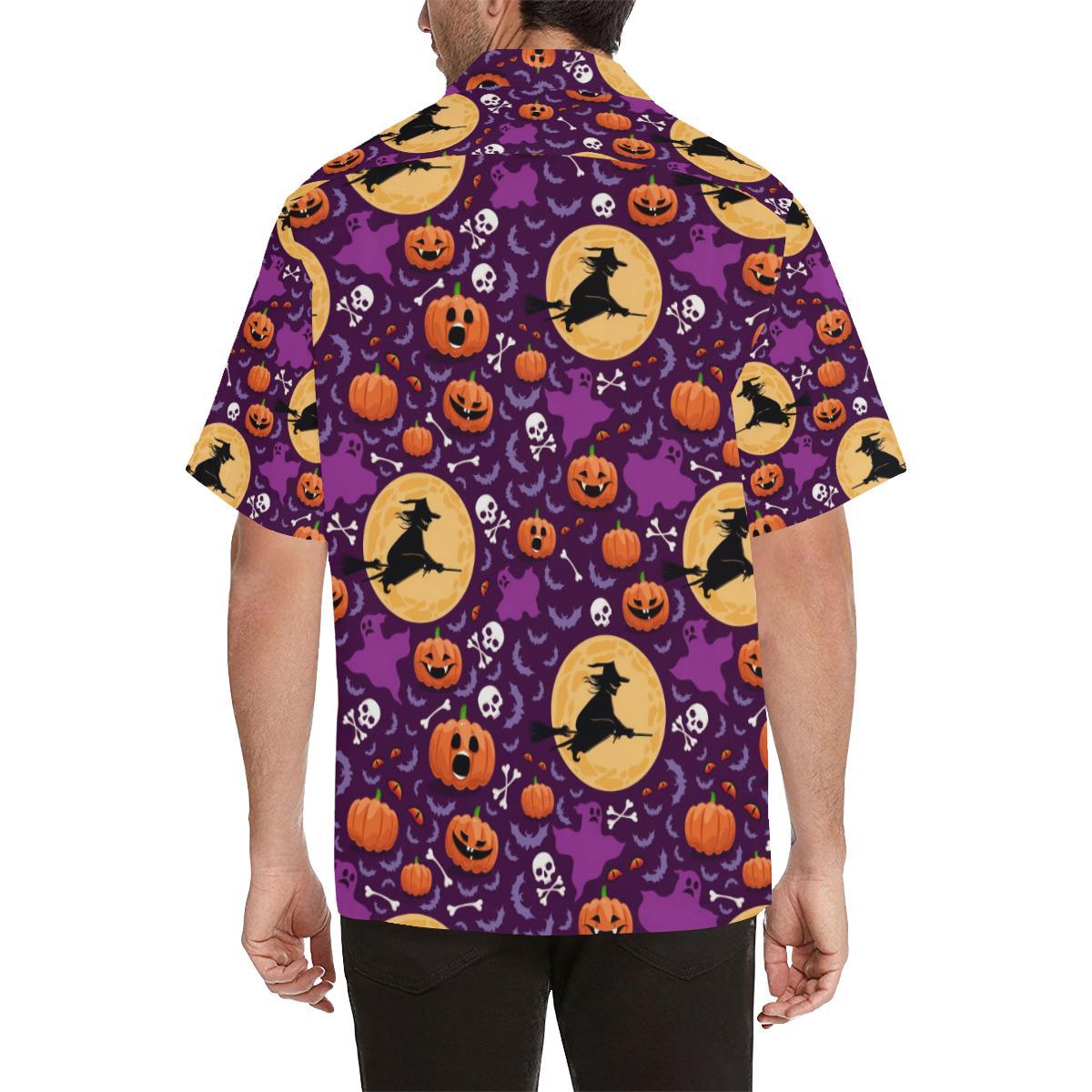 Halloween Pumpkin Witch Pattern Mens All Over Print Hawaiian Shirt