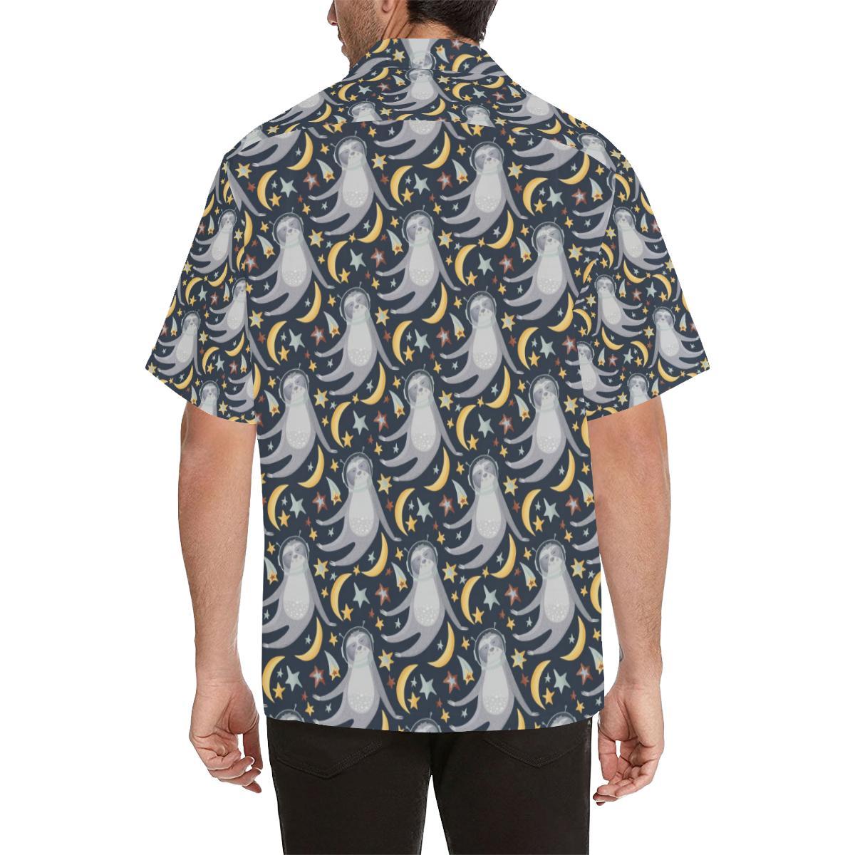 Sloth Astronaut Pattern Mens All Over Print Hawaiian Shirt