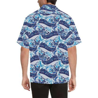 Whale Starfish Pattern Mens All Over Print Hawaiian Shirt