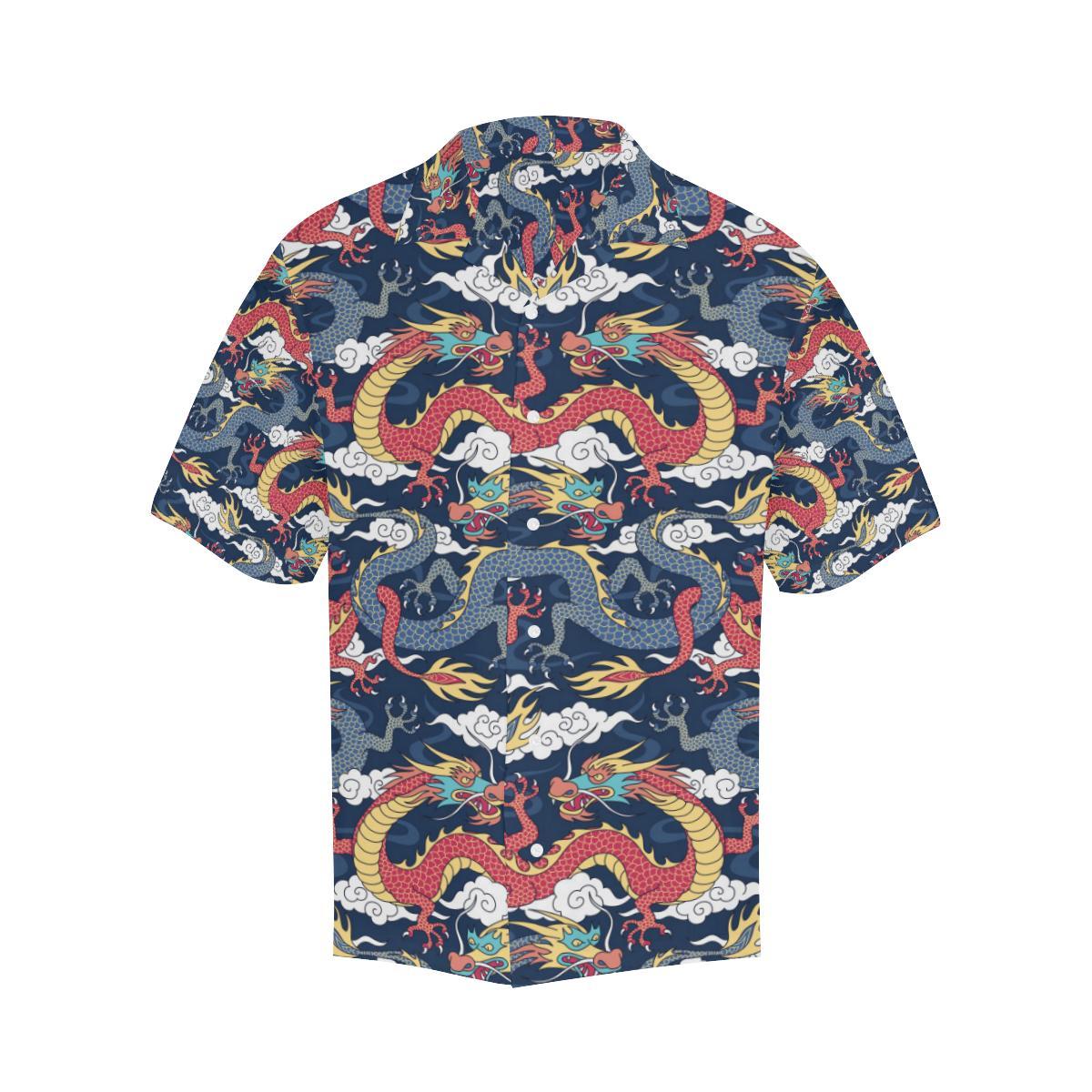Blue Red Dragon Cloud Pattern Mens All Over Print Hawaiian Shirt