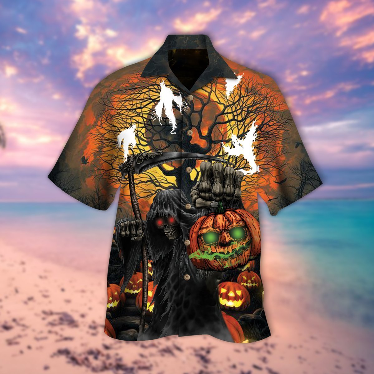 Skull Pumpkin Halloween Hawaiian Shirt | For Men & Women | Adult | HW9169