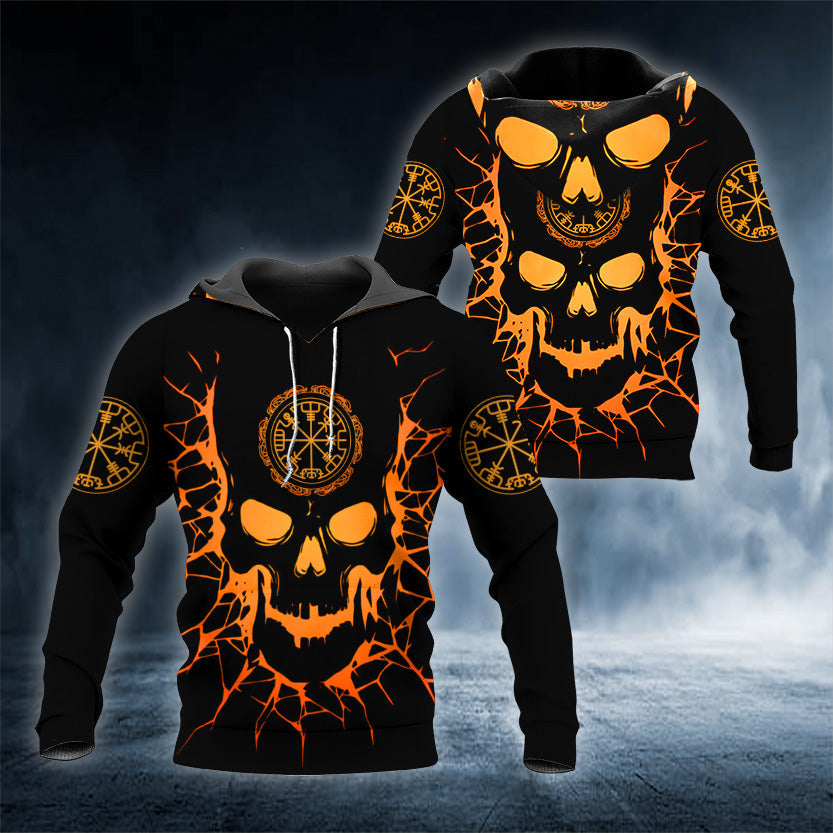 Black Viking Compass Flame Skull 3D All Over Printed Unisex Hoodie US Size