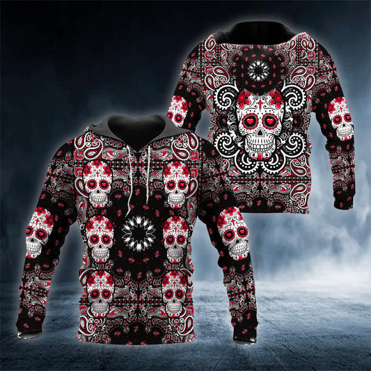 Head Pattern Color Red Skull 3D All Over Printed US Unisex Size Hoodies