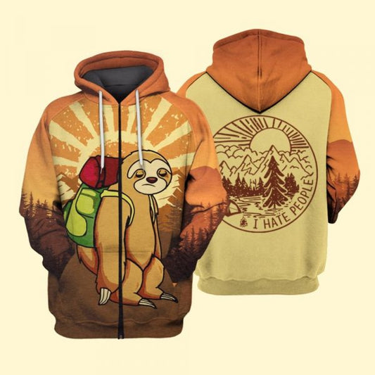 Funny Baby Sloth 3D Shirts Plus Size Hiking Camping Picnic  Zip Up Hoodie Zip Up Hoodie