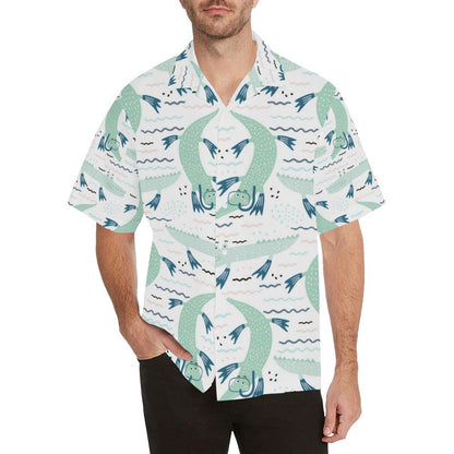 Crocodile Diver Pattern Mens All Over Print Hawaiian Shirt