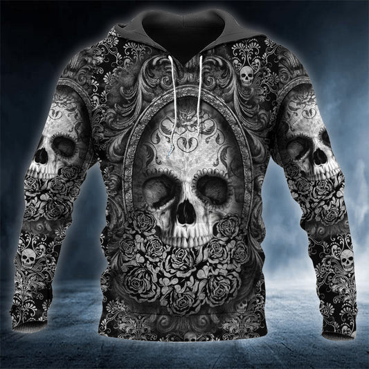 Black White Sugar Skull 3D All Over Printed Unisex Hoodie US Size