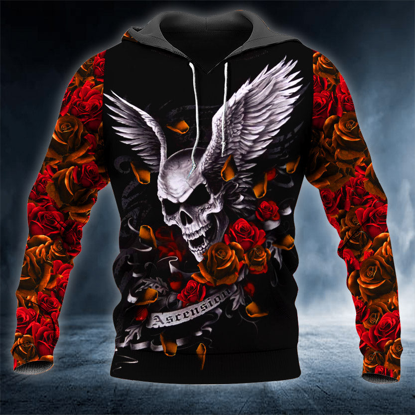 Ascension Day Roses Winged Skull 3D All Over Printed Unisex Hoodie US Size