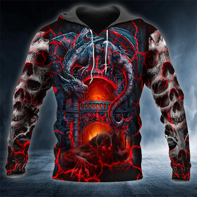 Dragon's Lair Fires Of Hell Skull 3D All Over Printed Unisex Hoodie US Size