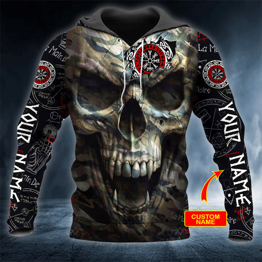 Viking Compass Vegvisir Camo Skull Personalized 3D All Over Printed Unisex Hoodie US Size