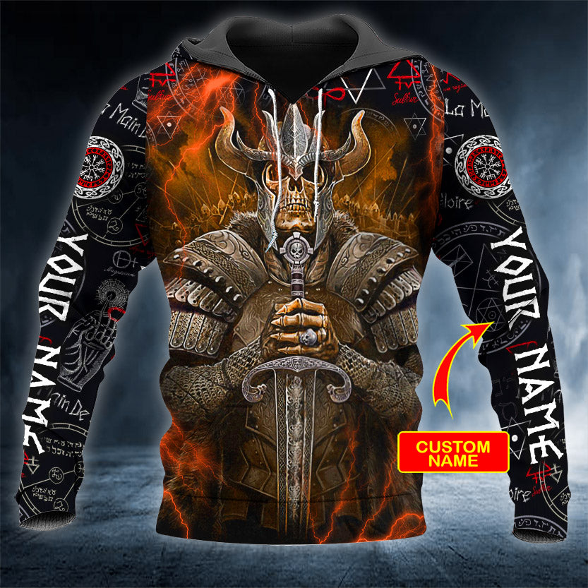 Runic Compass Viking Warrior Skull Personalized 3D All Over Printed Unisex Hoodie US Size