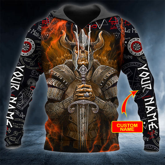 Runic Compass Viking Warrior Skull Personalized 3D All Over Printed Unisex Hoodie US Size