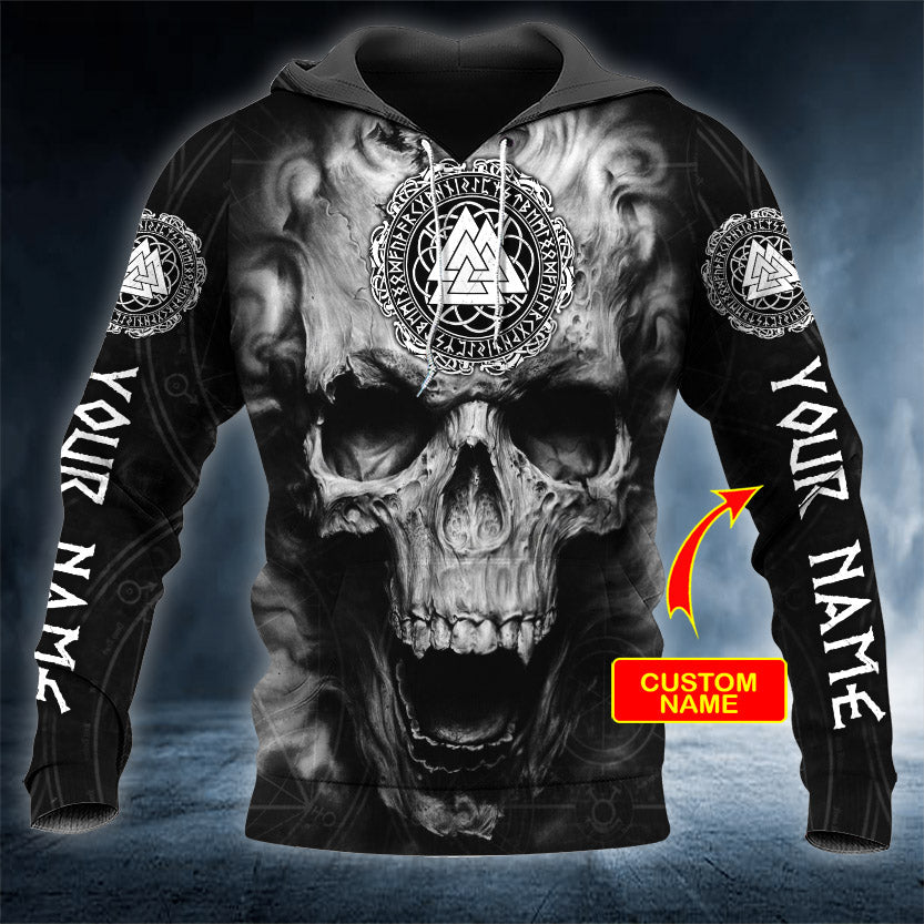 Runic Compass Black White Skull Personalized 3D All Over Printed Unisex Hoodie US Size