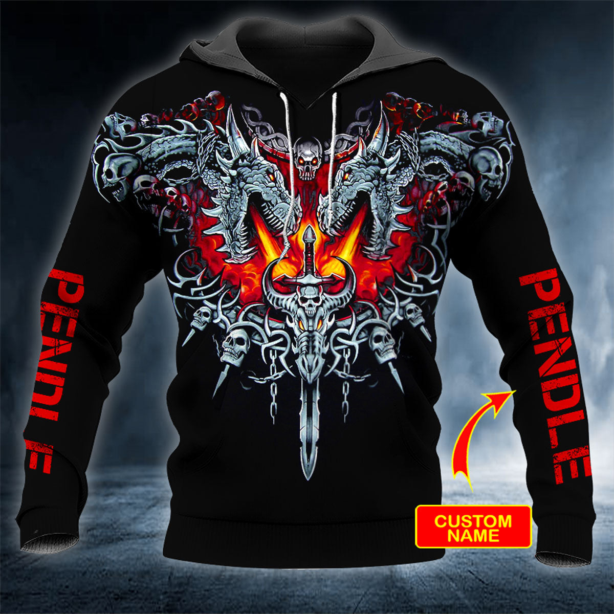 Black Dragon Sword Fire Skull Personalized 3D All Over Printed Unisex Hoodie US Size