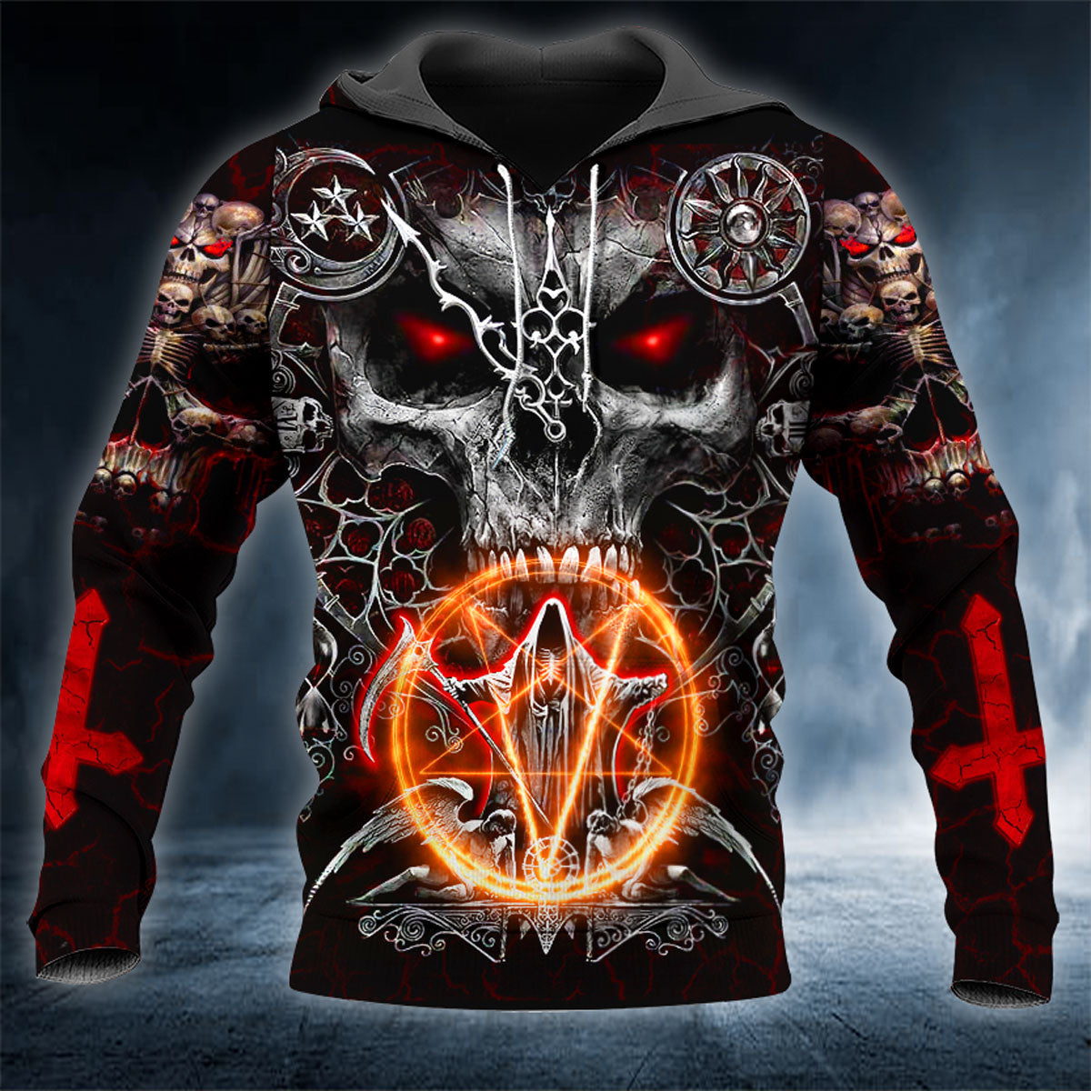 Satanic Compass Grim Reaper Skull 3D All Over Printed Unisex Hoodie US Size