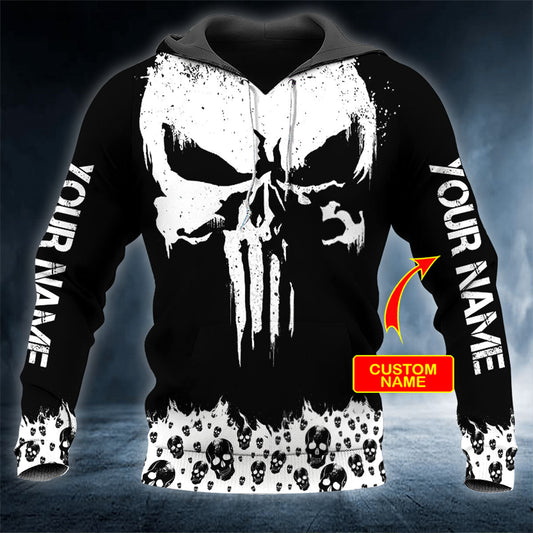 Black White Punisher Skull Personalized 3D All Over Printed Unisex Hoodie US Size