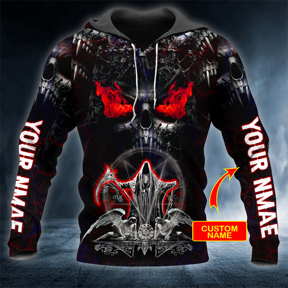 Grim Reaper Satan Fire Skull Personalized 3D All Over Printed Unisex Hoodie US Size