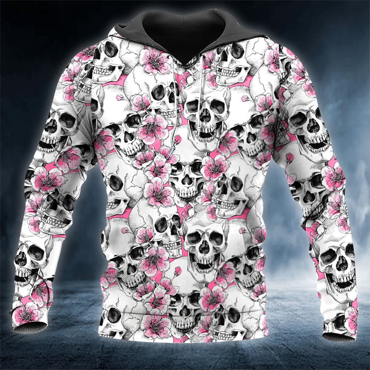 Pink Flower Skull 3D All Over Printed Unisex Hoodie US Size