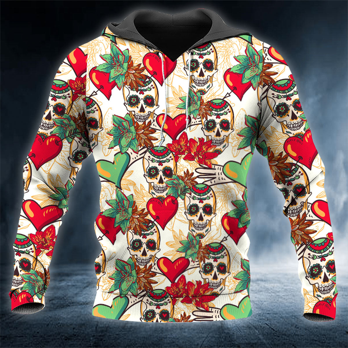 Heart Flower N Mexican Sugar Skull 3D All Over Printed Unisex Hoodie US Size