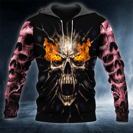 Eyes On Fire Demon Skull 3D All Over Printed Unisex Hoodie US Size