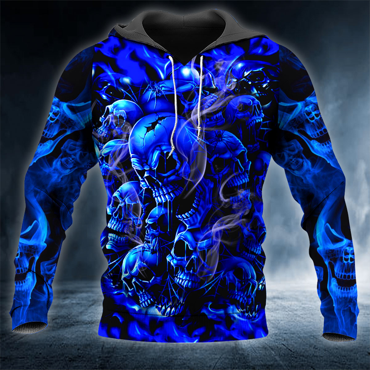 Pile Of Dark Blue Ghost Skull 3D All Over Printed Unisex Hoodie US Size