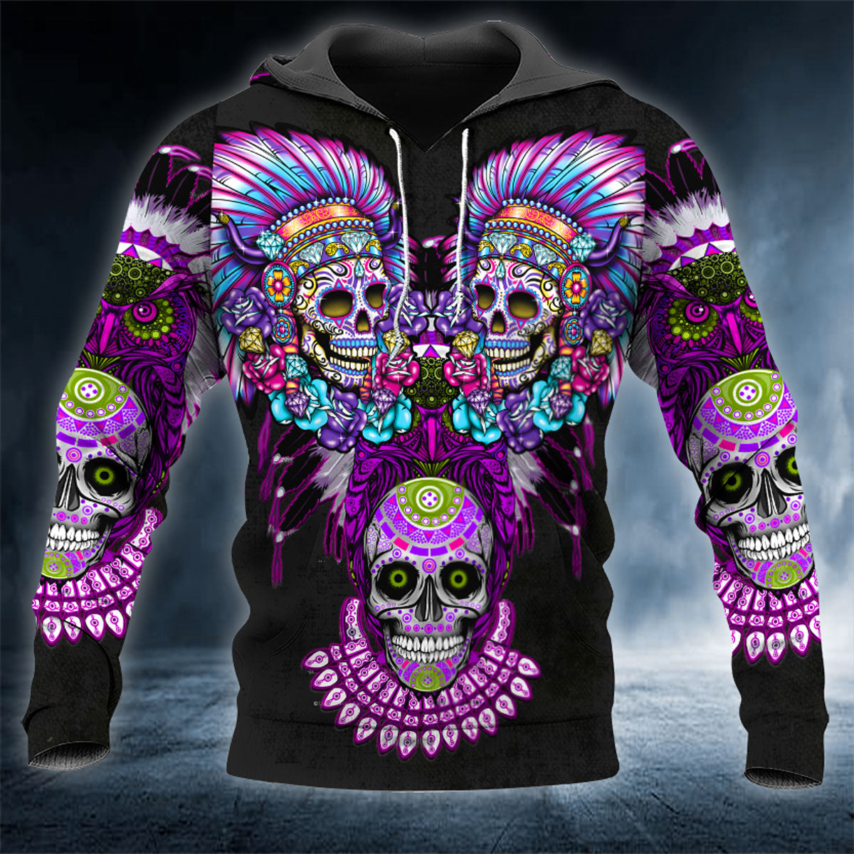 Majestic Sugar Mandala Native Skull 3D All Over Printed Unisex Hoodie US Size