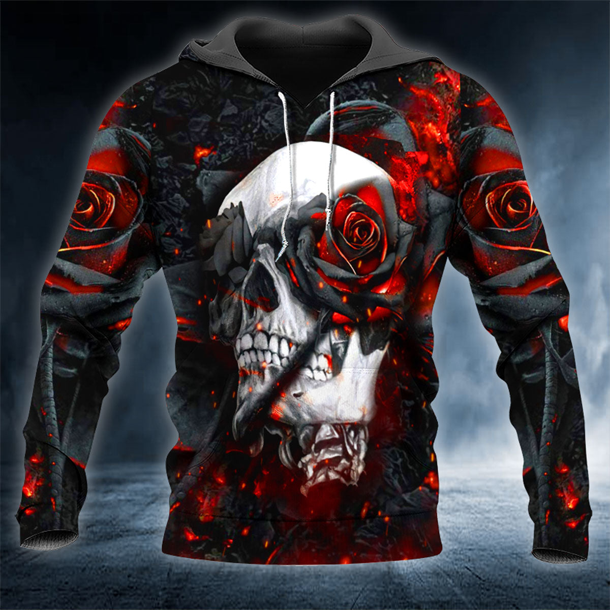 Roses For Eyes Grinning Skull 3D All Over Printed Unisex Hoodie US Size