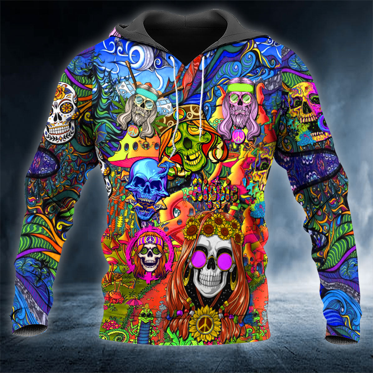 Hippie Colorful Sugar Skull 3D All Over Printed Unisex Hoodie US Size