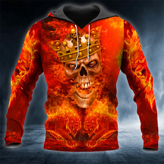 King Crown Fire Skull Skull 3D All Over Printed Unisex Hoodie US Size