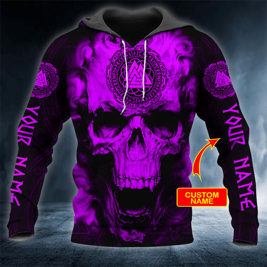 Purple Valknut Viking Ghost Skull Personalized 3D All Over Printed Unisex Hoodie US Size