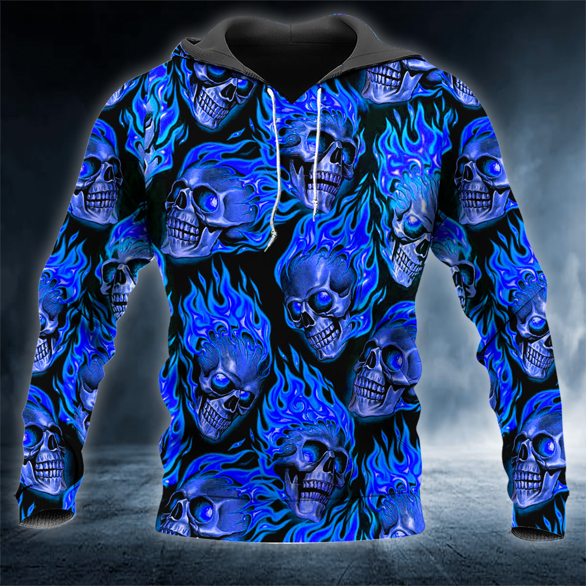 Full Blue Flame Skull 3D All Over Printed Unisex Hoodie US Size