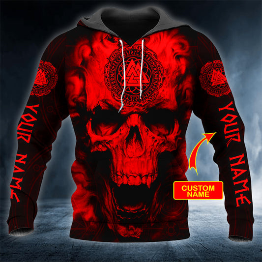 Red Valknut Viking Ghost Skull Personalized 3D All Over Printed Unisex Hoodie US Size