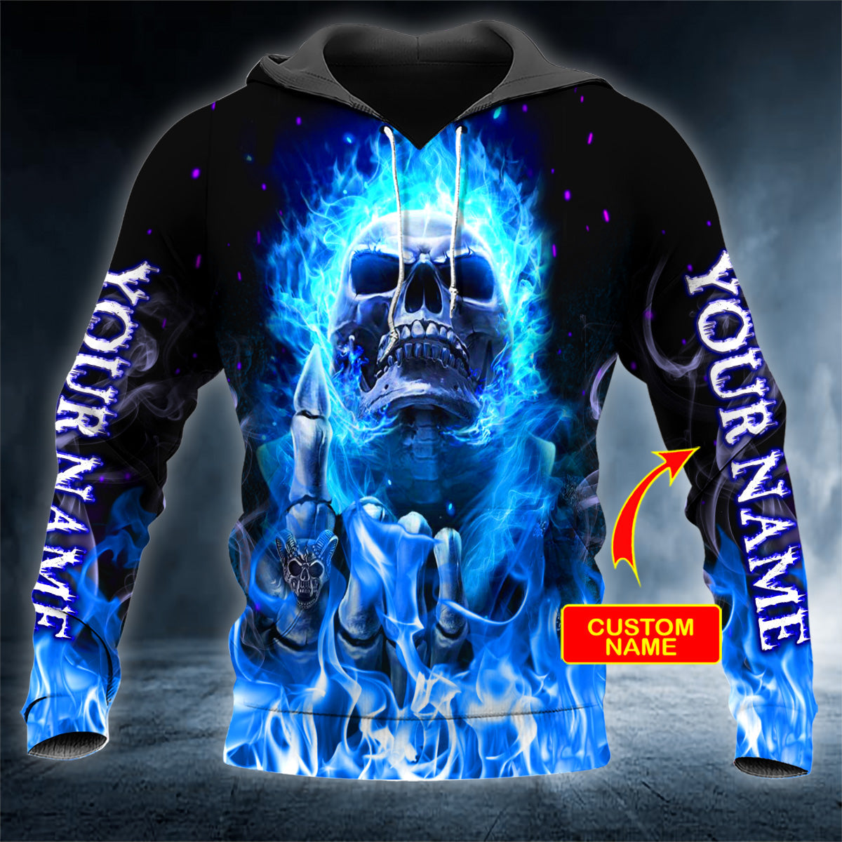 Horror Blue Flaming Skull Personalized 3D All Over Printed Unisex Hoodie US Size