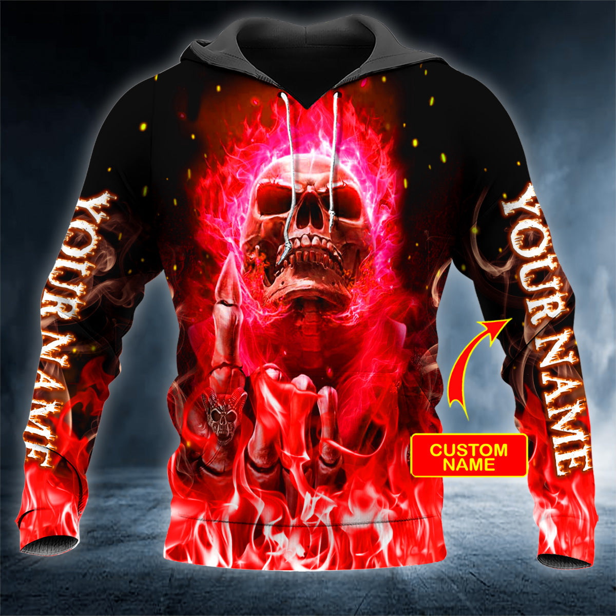 Horror Red Flaming Skull Personalized 3D All Over Printed Unisex Hoodie US Size