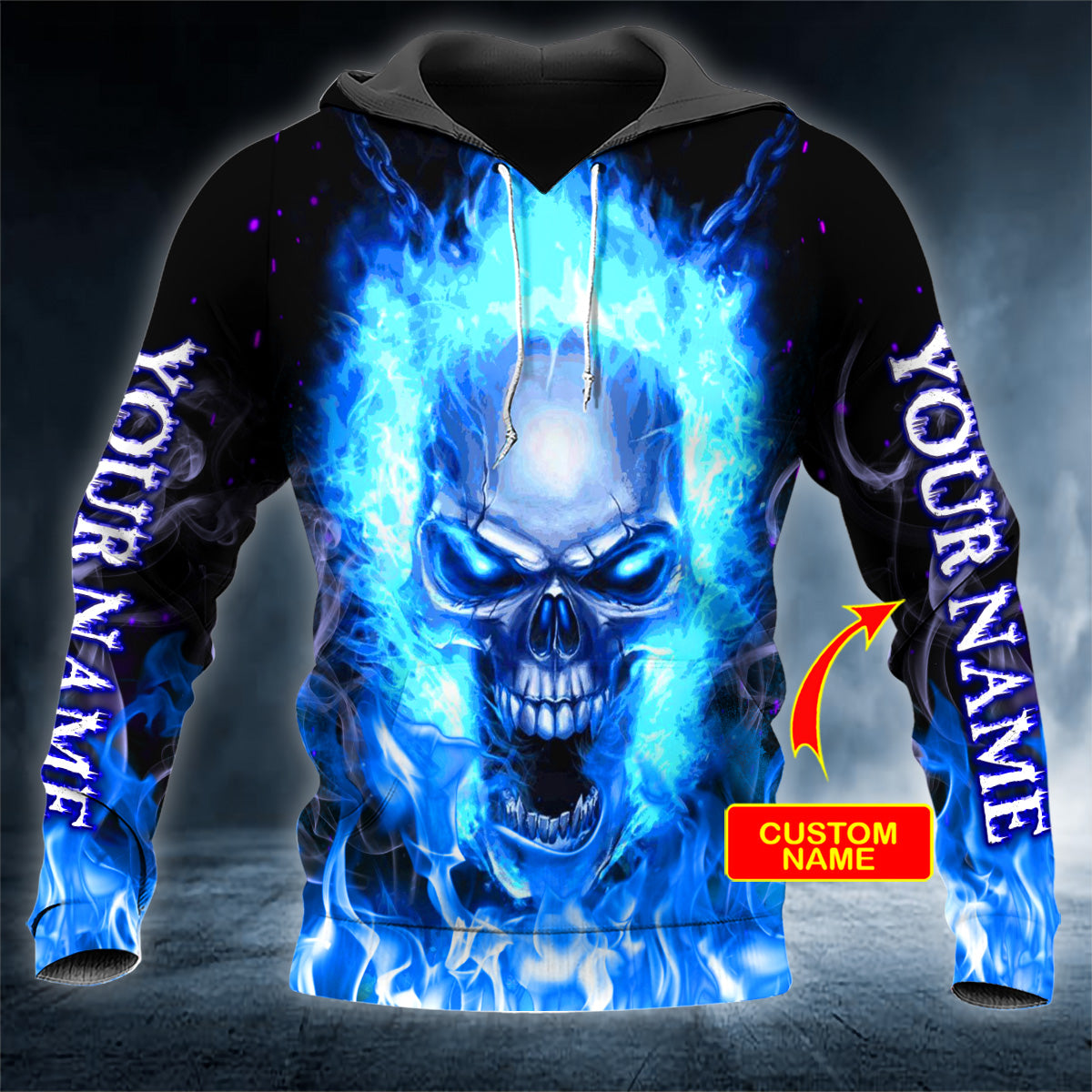 Angry Blue Fire Skull Personalized 3D All Over Printed Unisex Hoodie US Size