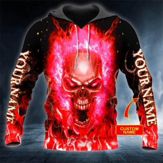 Angry Red Fire Skull Personalized 3D All Over Printed Unisex Hoodie US Size