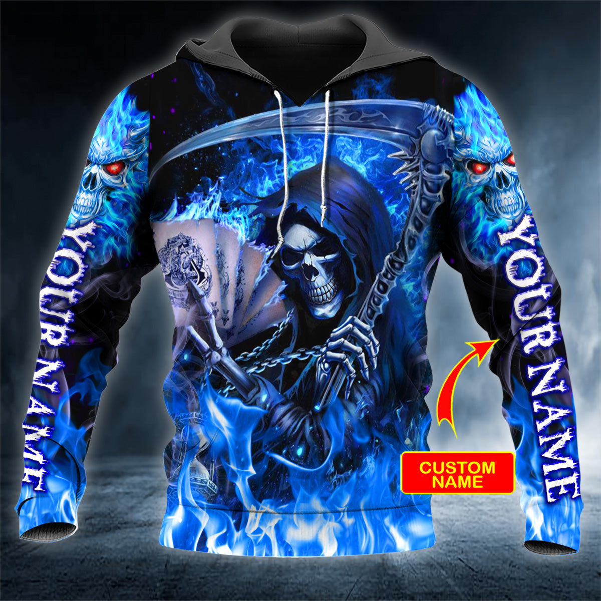 Grim Reaper Blue Fire Skull Personalized 3D All Over Printed Unisex Hoodie US Size