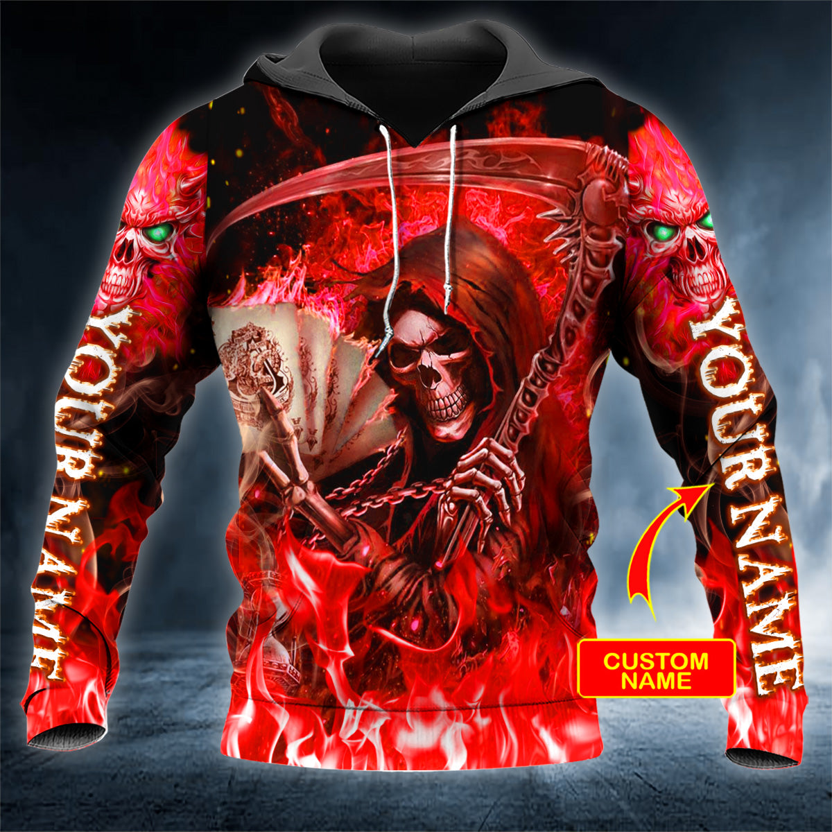 Grim Reaper Red Fire Skull Personalized 3D All Over Printed Unisex Hoodie US Size