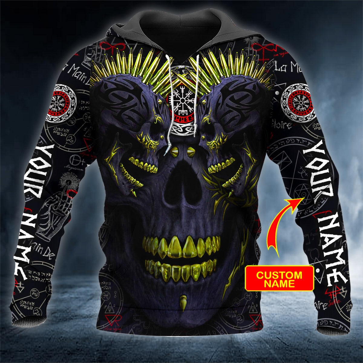 Viking Pattern Dark Gold Vampire Skull Personalized 3D All Over Printed Unisex Hoodie US Size