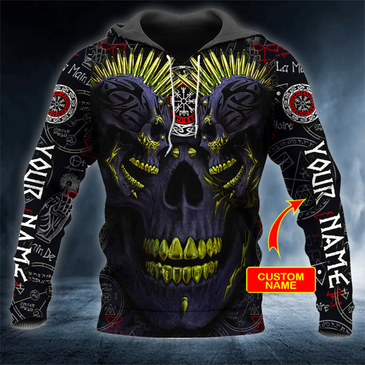 Viking Pattern Dark Gold Vampire Skull Personalized 3D All Over Printed Unisex Hoodie US Size