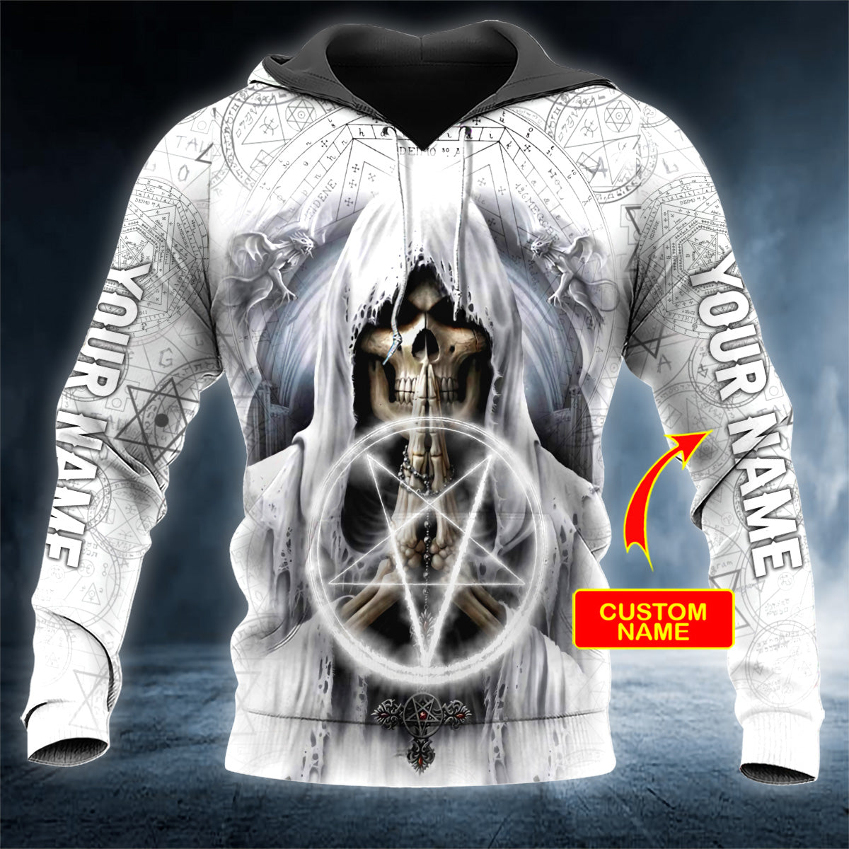 White Grim Reaper Praying For The Death Skull Personalized 3D All Over Printed Unisex Hoodie US Size