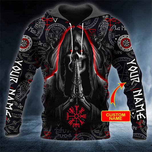 Viking Pattern Grim Reaper Praying For The Death Skull Personalized 3D All Over Printed Unisex Hoodie US Size