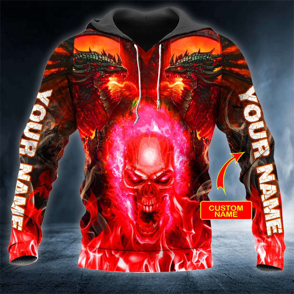 Dragons Red Fire Skull Personalized 3D All Over Printed Unisex Hoodie US Size