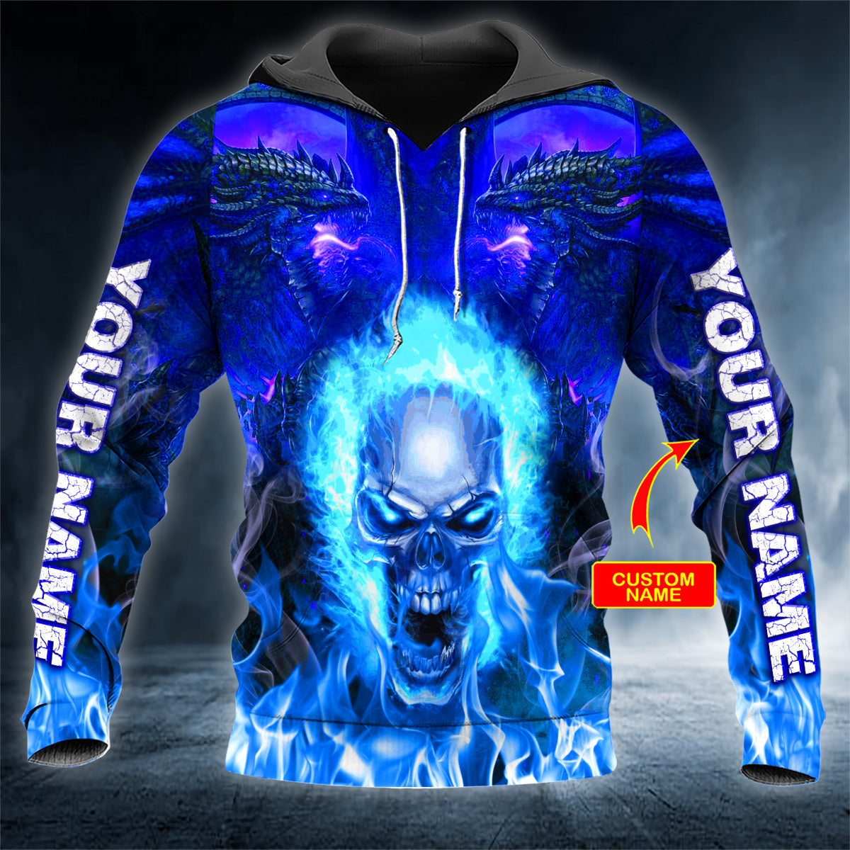 Dragons Blue Fire Ghost Skull Personalized 3D All Over Printed Unisex Hoodie US Size