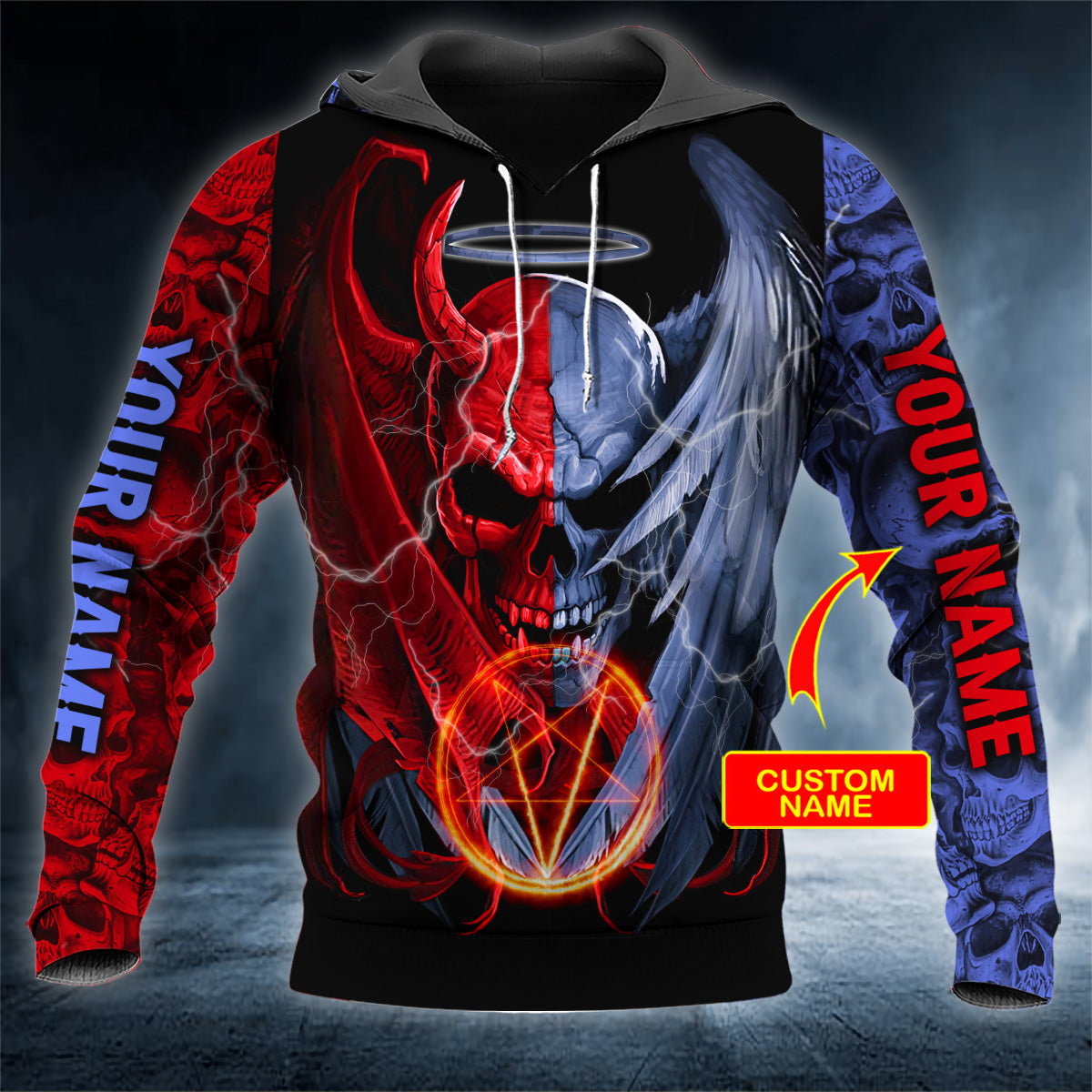 Red Blue Angel Devil Heaven Hell Skull Personalized 3D All Over Printed Unisex Hoodie US Size