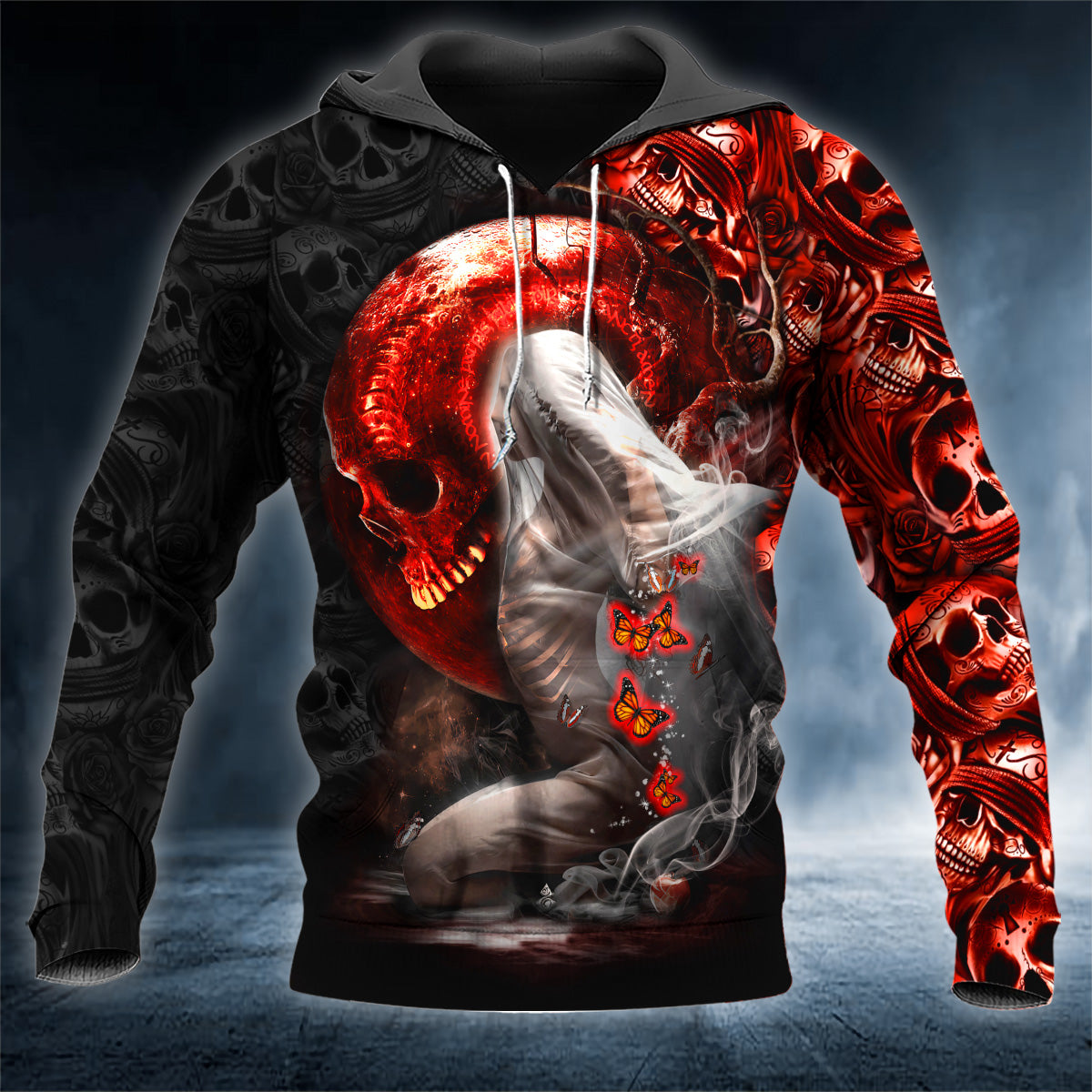 IDC IDK IDGAF Butterflies Red Bride Ghost Skull 3D All Over Printed Unisex Hoodie US Size