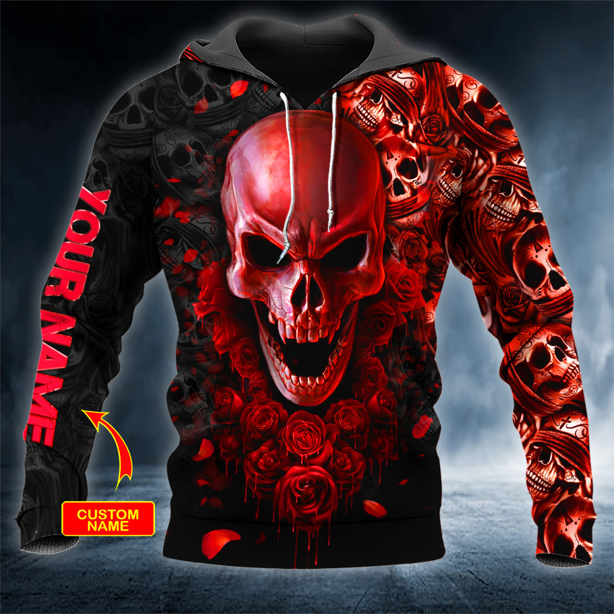 Red Roses See Hear Speak No Evil Skull Personalized 3D All Over Printed Unisex Hoodie US Size