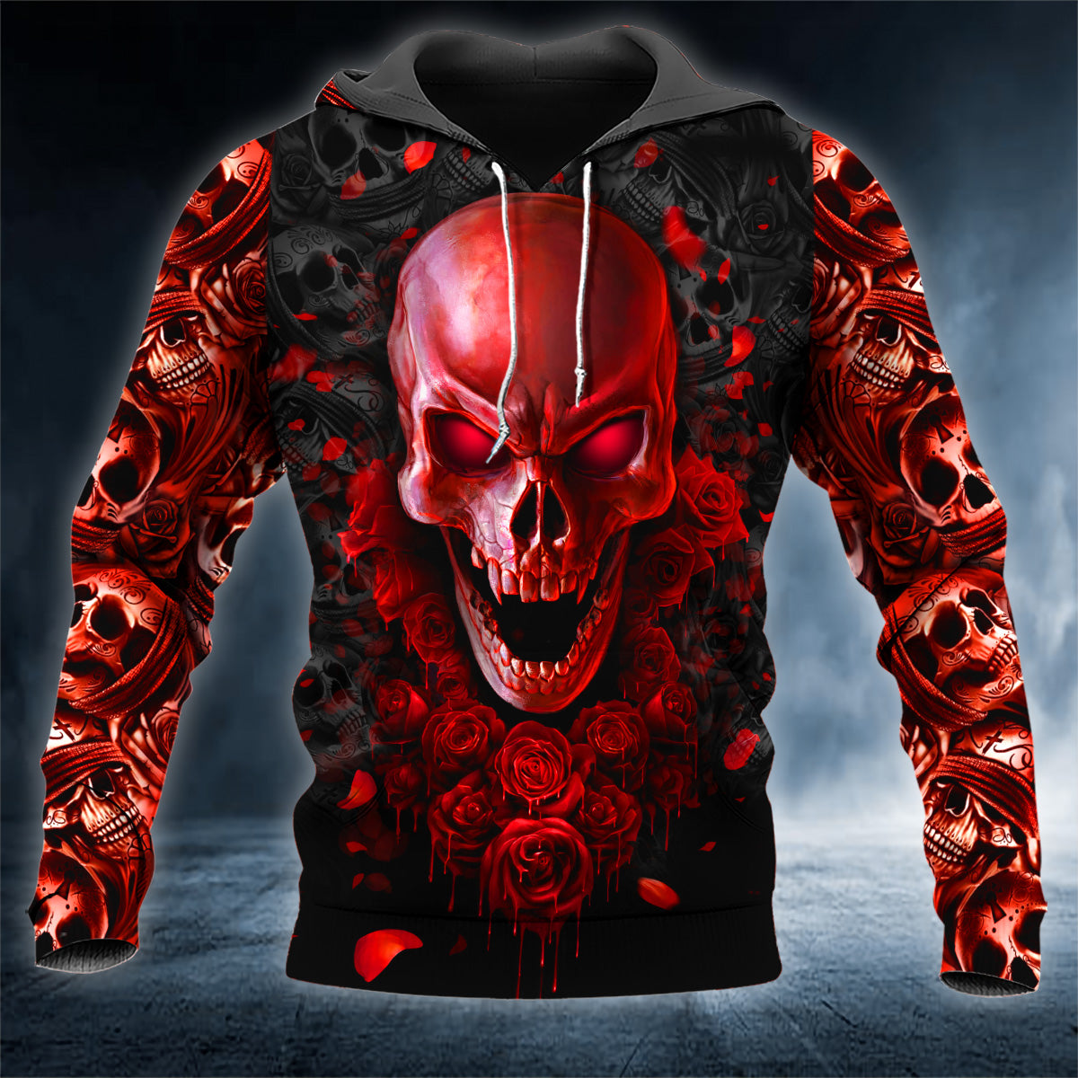 Red Roses See Hear Speak No Evil Skull 3D All Over Printed Unisex Hoodie US Size