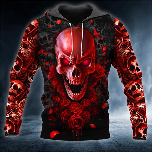 Red Roses See Hear Speak No Evil Skull 3D All Over Printed Unisex Hoodie US Size